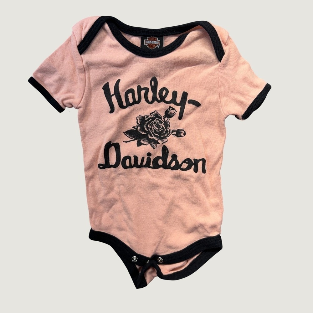 Harley-Davidson Bodysuit Baby Girl 9-12M Pink El Salvador Cotton Rose Graphic